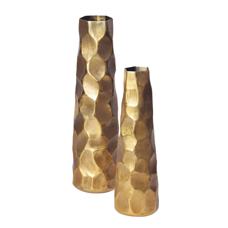 Vase 2er Set Aluminium Gold Hammerschlag Modern Tischdeko