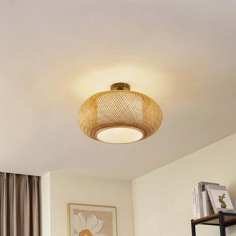 B-Ware Lindby Deckenleuchte Romaine Bambus natur Ø50cm Lampe Leuchte SIEHE TEXT/FOTO