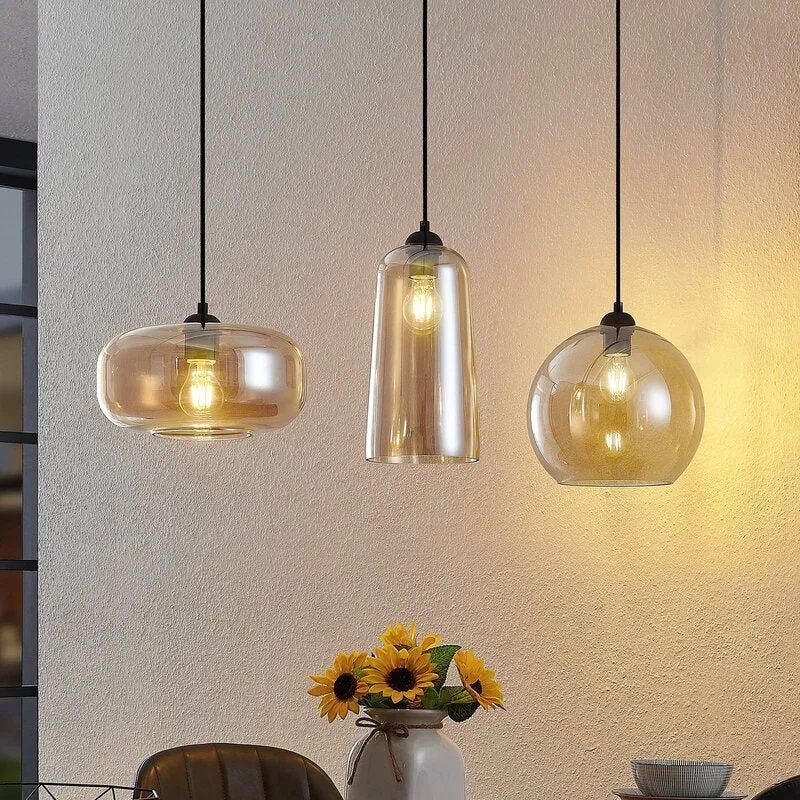 C-Ware Lucande Hängeleuchte Pendelleuchte Wilja Glas amber Esszimmer SIEHE TEXT/FOTO