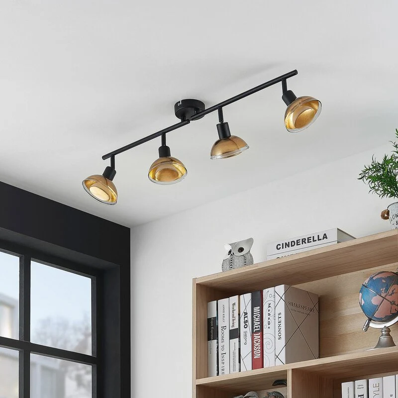 B-Ware Lindby Deckenstrahler Deckenspot Erin schwarz gold Glas Lampenstrahler