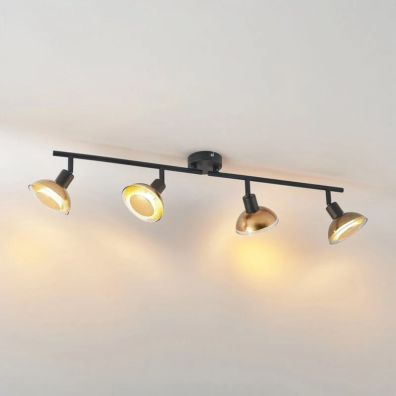 B-Ware Lindby Deckenstrahler Deckenspot Erin schwarz gold Glas Lampenstrahler