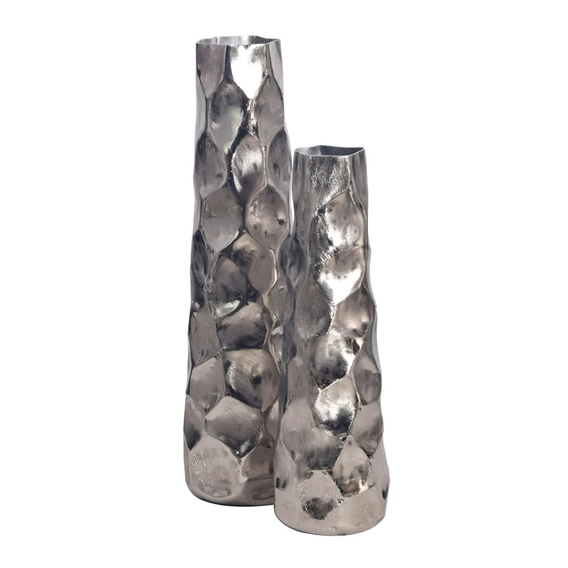 Vase 2er Set Aluminium Silber Hammerschlag Modern Tischdeko