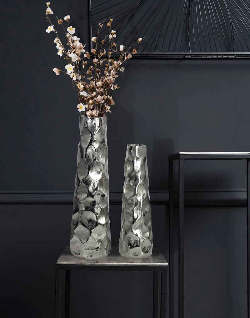 Vase 2er Set Aluminium Silber Hammerschlag Modern Tischdeko