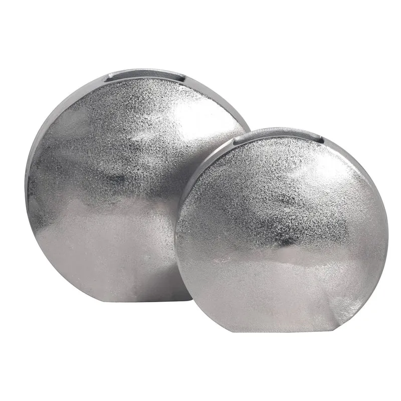 Vase 2er Set Aluminium Silber Rund Modern Handgefertigt Tischdeko