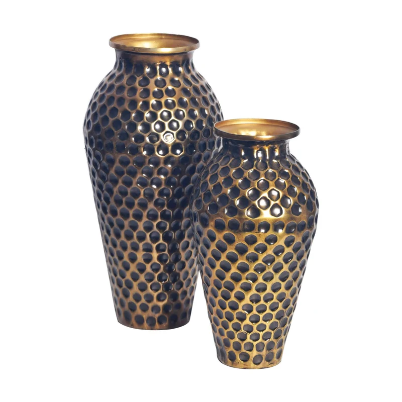 Vase 2er Set Aluminium Gold Amphore Modern Tischvase Handgefertigt