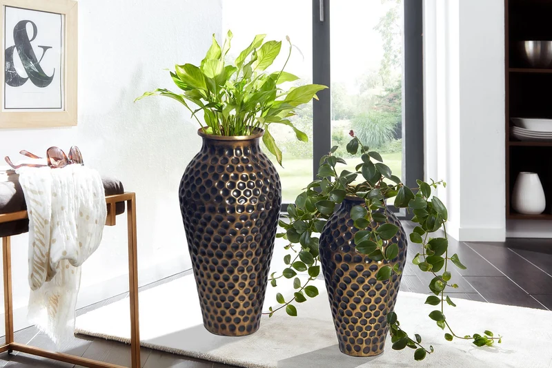 Vase 2er Set Aluminium Gold Amphore Modern Tischvase Handgefertigt