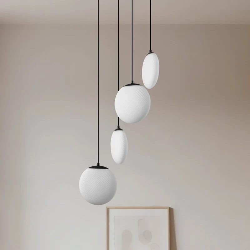 B-Ware Lucande Hängeleuchte Pendelleuchte Lunelle schwarz Glas 4flg Ø 40cm