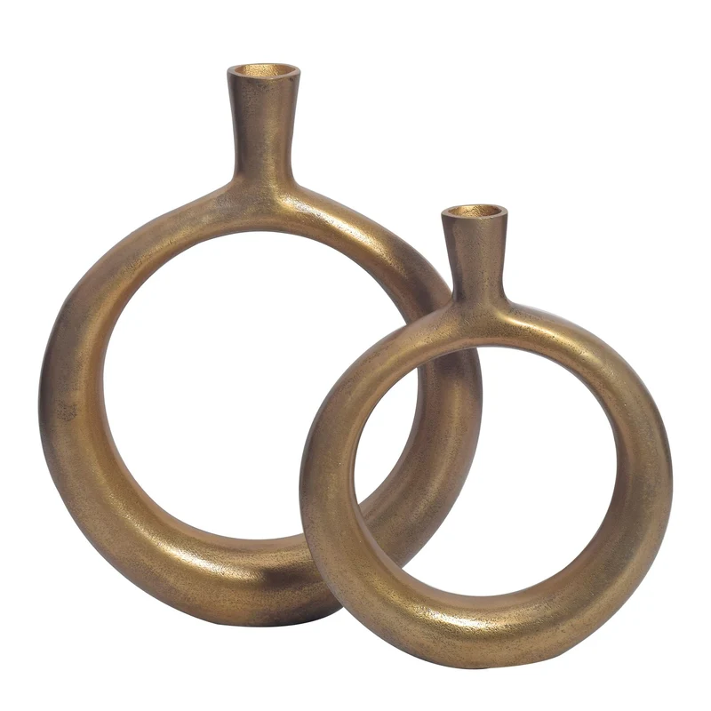 Vase 2er Set Aluminium Gold Donut Modern Rund Tischdeko