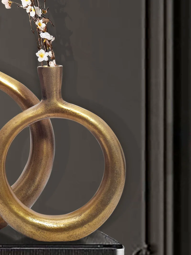 Vase 2er Set Aluminium Gold Donut Modern Rund Tischdeko