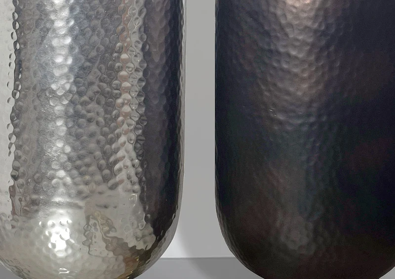 Vase 2er Set Aluminium Silber Schwarz-Bronze Modern Hammerschlag