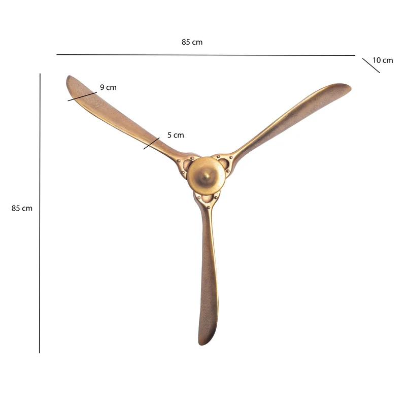 Wandpropeller Deko 85x85cm Gold Metall Flugzeug Aluminium Modern