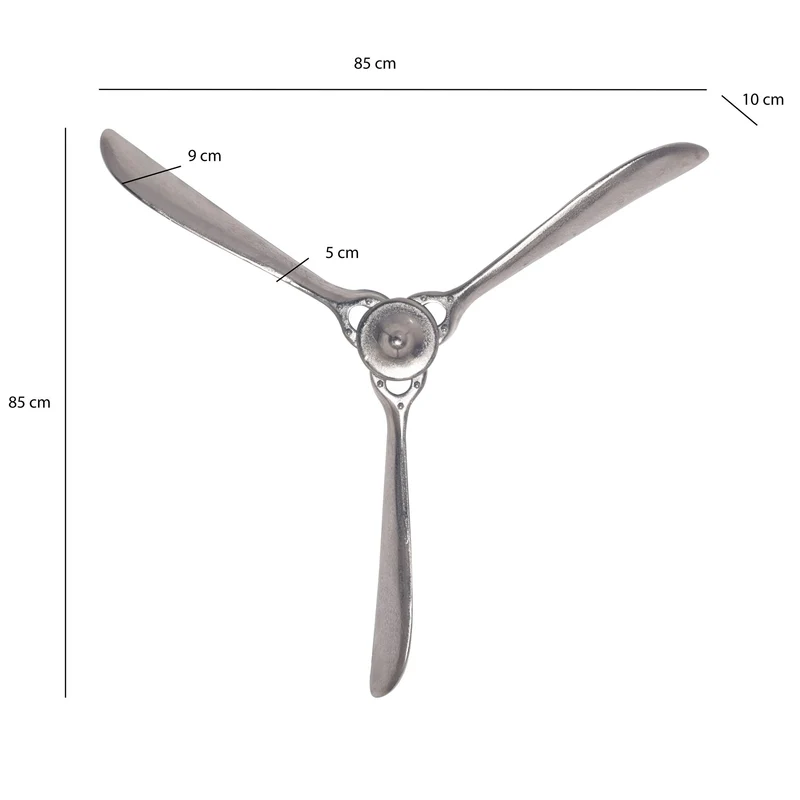 Wandpropeller Deko 85x85cm Silber Metall Flugzeug Aluminium Modern