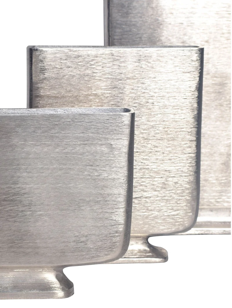 Vase 3er Set Aluminium Silber Modern Eckig Handgefertigt