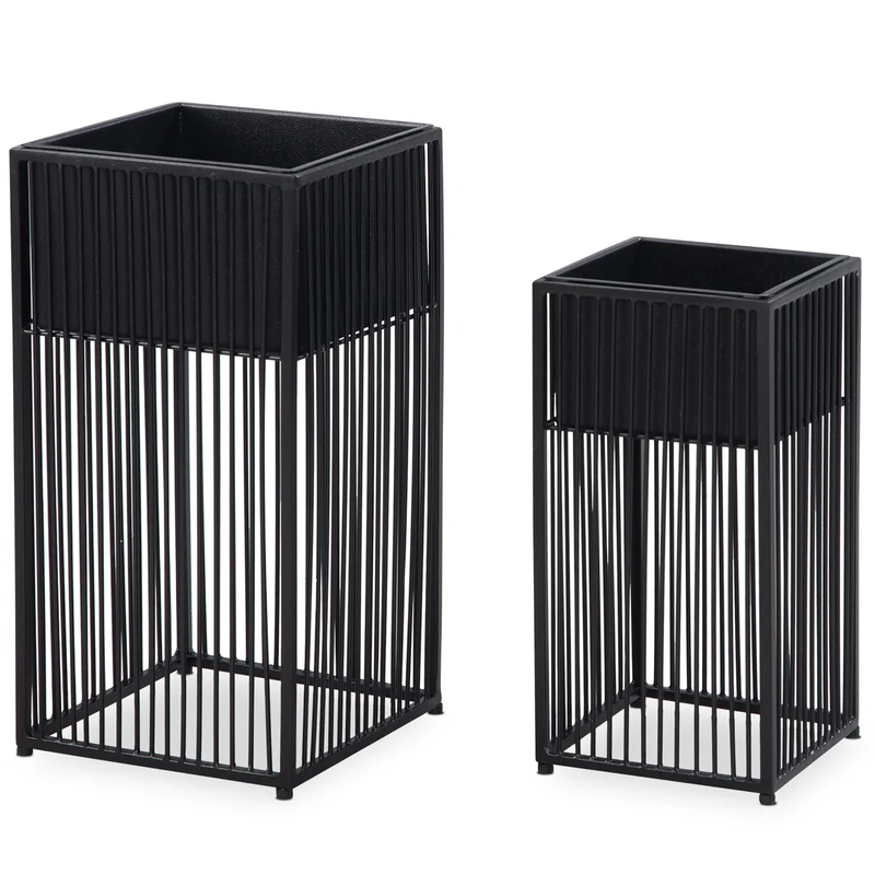 Blumentopf 2er Set Metall Schwarz Quadratisch Indoor Pflanzkübel