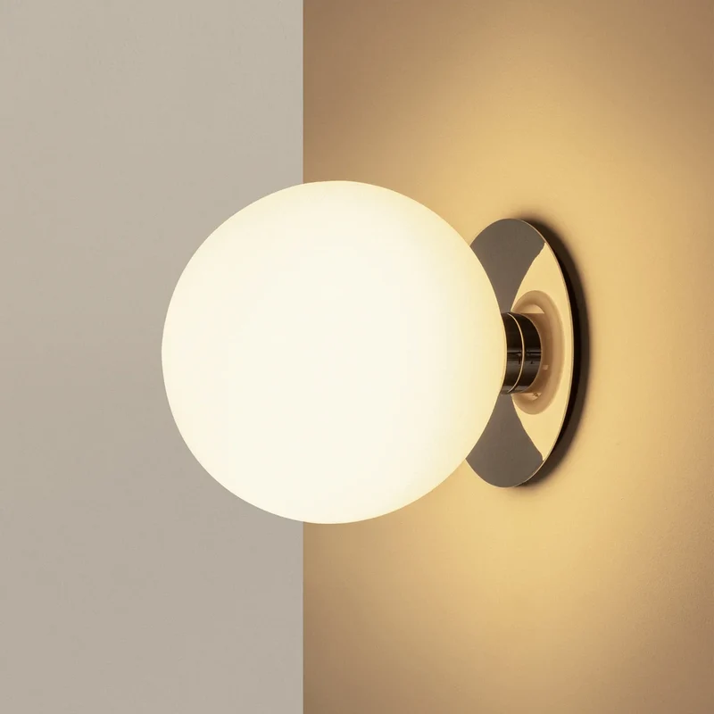 B-Ware Audo Leuchte Lampe Wand Decke LED Opalglas Stahl poliert silber E27 dimmbar