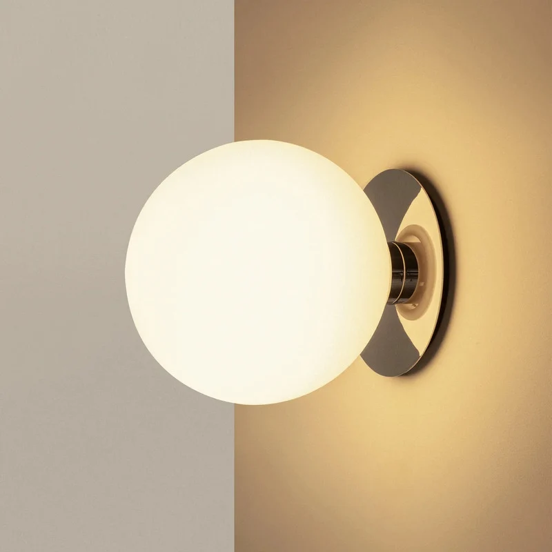 B-Ware Audo Leuchte Lampe Wand Decke LED Opalglas Stahl poliert silber E27 dimmbar