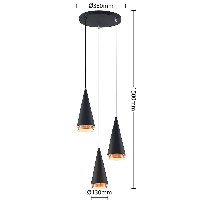B-Ware Lucande Naoh Hängeleuchte Rondell Hängelampe Lampe Leuchte 3-flg. E27 schwarz151