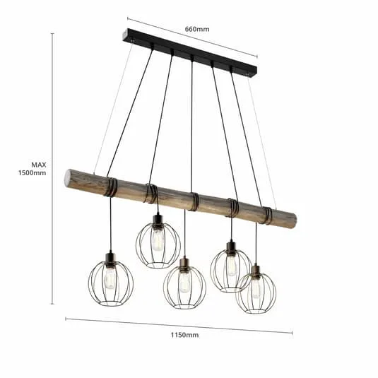 B-Ware Euluna Hängeleuchte Karou Hängelampe Lampe Leuchte fünfflammig E27 grau gebe709
