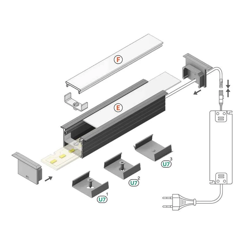 Einbauprofil tief 200cm Alu-eloxiert ohne Abdeckung für LED-Strips