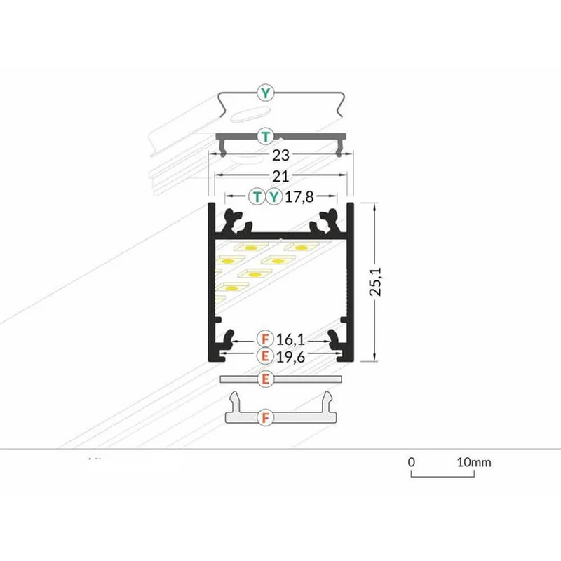 Aufbauprofil tief 200cm Alu-eloxiert ohne Abdeckung für LED-Strips
