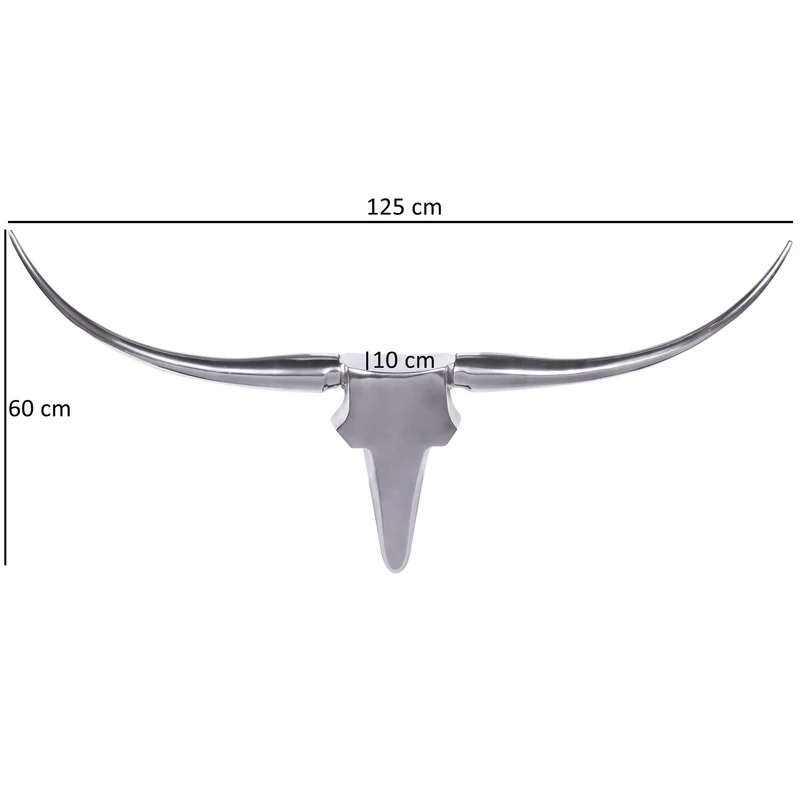 Wanddekoration Bull Geweih 125cm Aluminium Silber