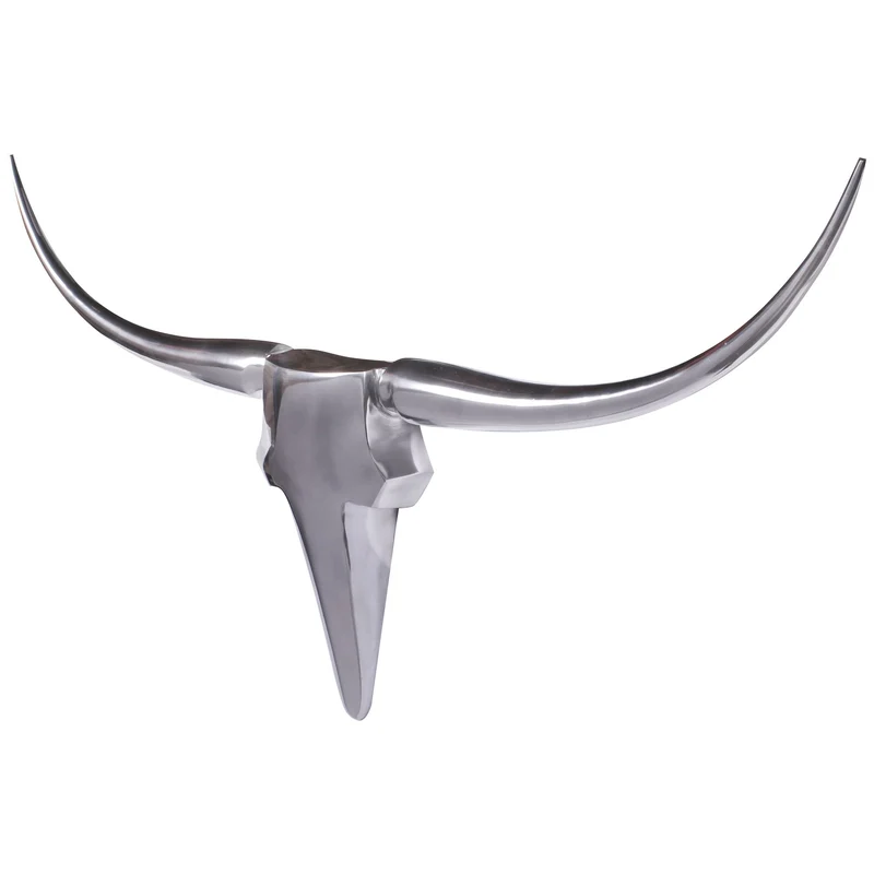 Wanddekoration Bull Geweih 125cm Aluminium Silber