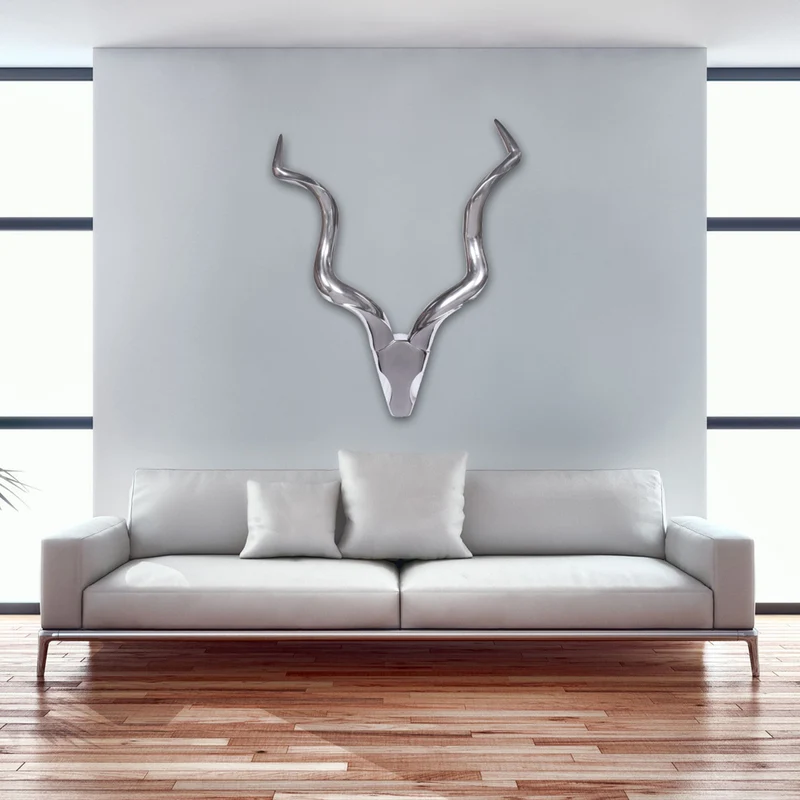 Hirschgeweih Wanddeko 80cm Aluminium Silber Landhausstil modern