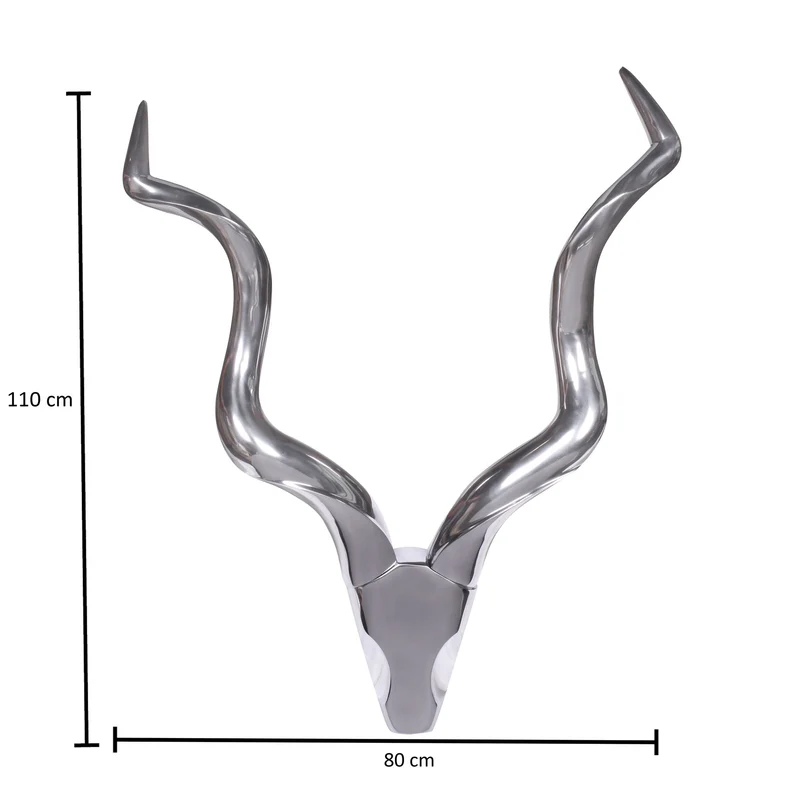 Hirschgeweih Wanddeko 80cm Aluminium Silber Landhausstil modern