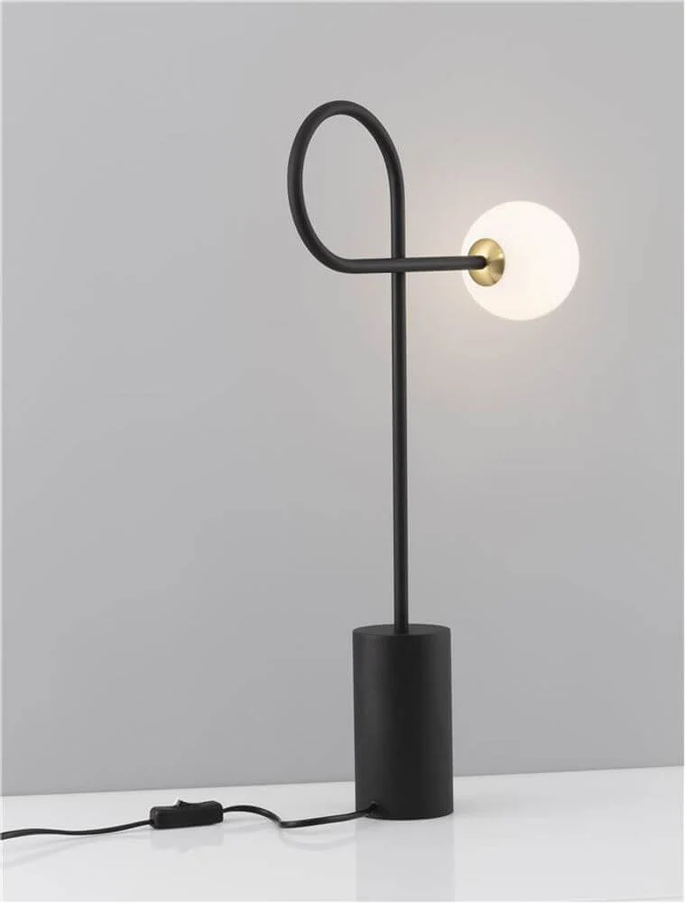 Dedalo Tischlampe Schwarz Glas Opal