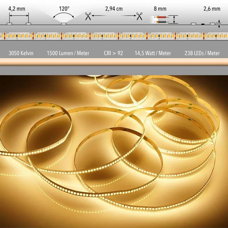 5m LED-Strip 14,5 W/m Warmweiß IP63 / 238 LEDs