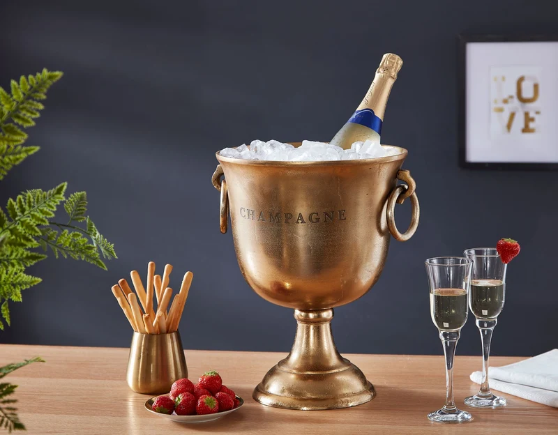 Champagnerkühler Gold Aluminium 28,5x37,5x28,5 cm Groß Tisch