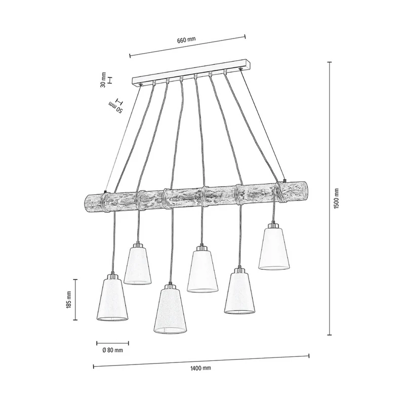 B-Ware Euluna Pendelleuchte Como Hängeleuchte Hängelampe Deckenlampe 6-flammig walnuss