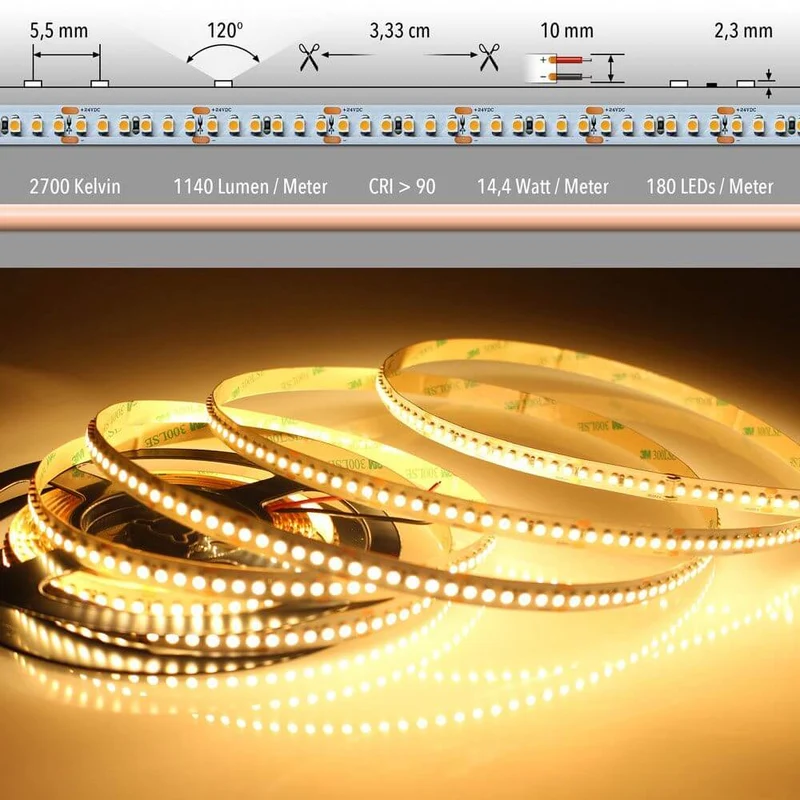 5m LED-Strip 14,4 W/m extra Warmweiß IP20