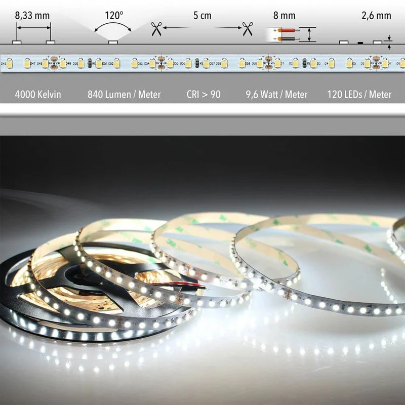 5m LED-Strip 9, 6 W/m Neutralweiß IP63