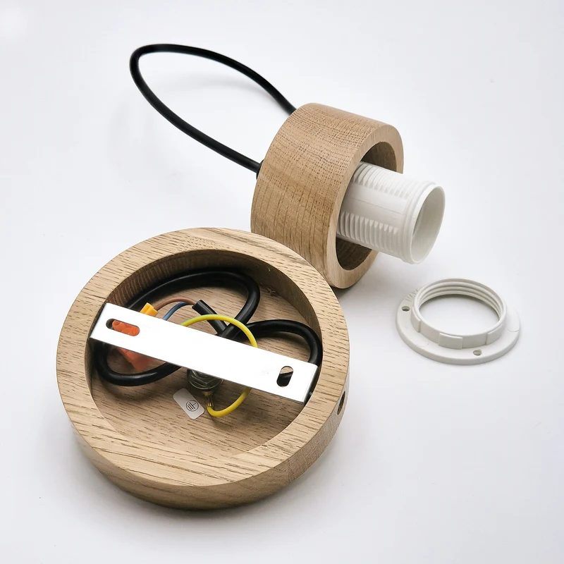 B-Ware Hängeleuchte Pendelleuchte Harmony Glas Holz Weiß Eiche Wohnzimmer 25 cm