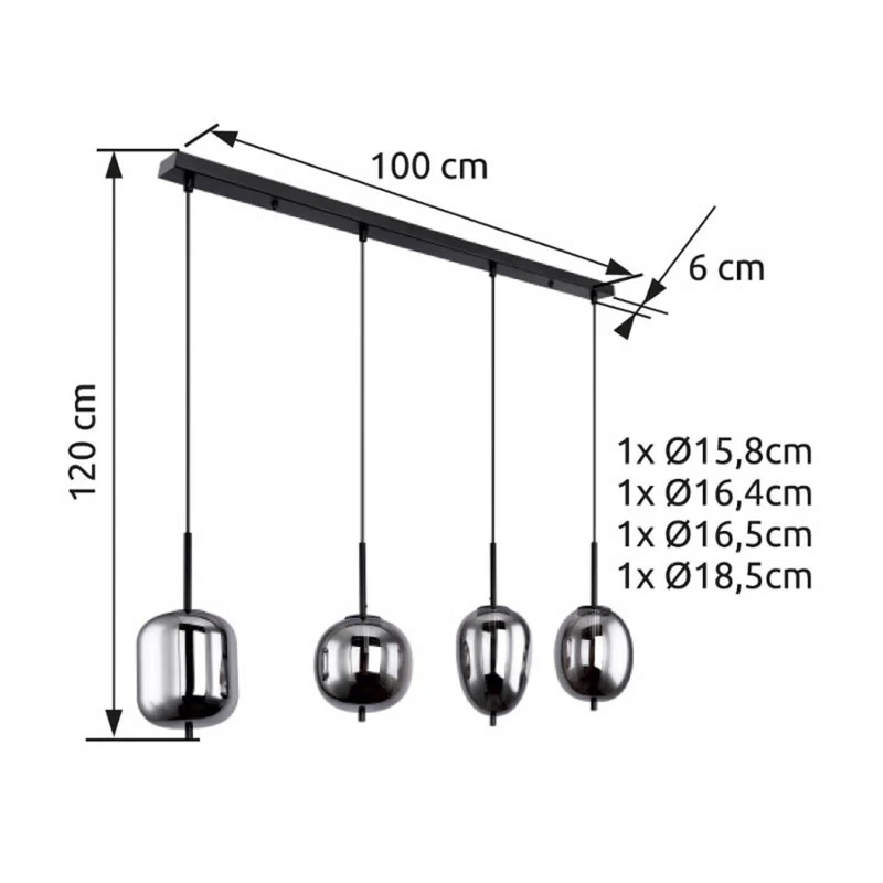 B-Ware Globo Hängelampe Pendelleuchte Blacky Glasleuchte Rauchglas dimmbar E14 schwarz