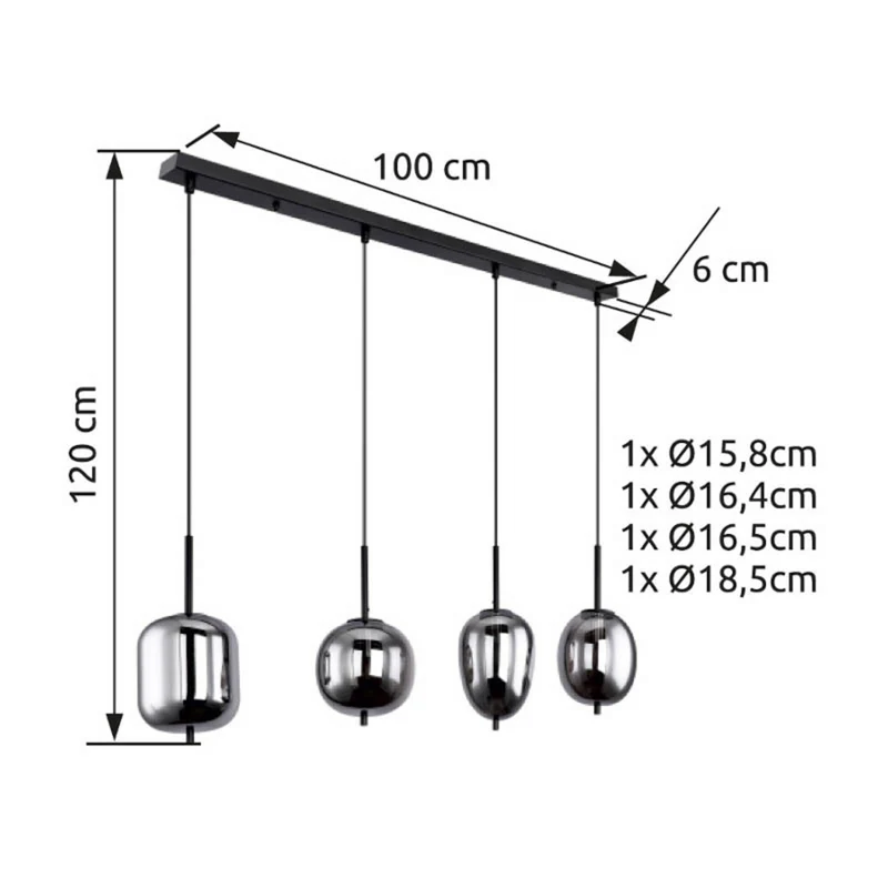 B-Ware Globo Hängelampe Pendelleuchte Blacky Glasleuchte Rauchglas dimmbar E14 schwarz