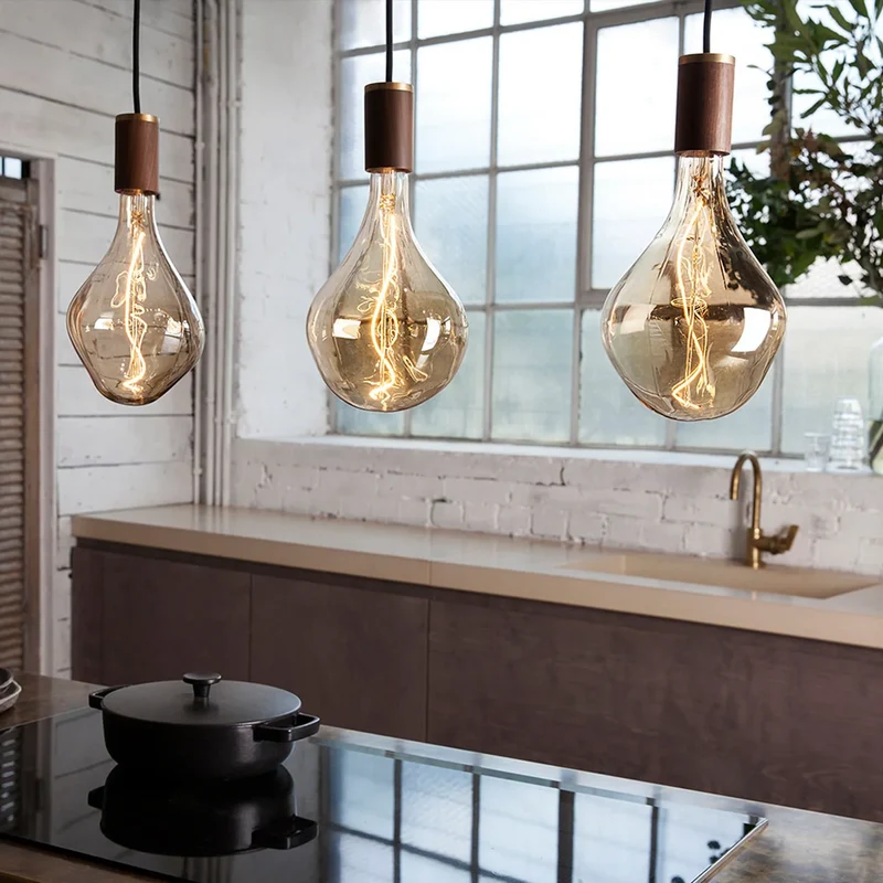 B-Ware Tala Pendelleuchte Hängelampe Wohnzimmerlampe Eiche Messing E27 Natur 300cm