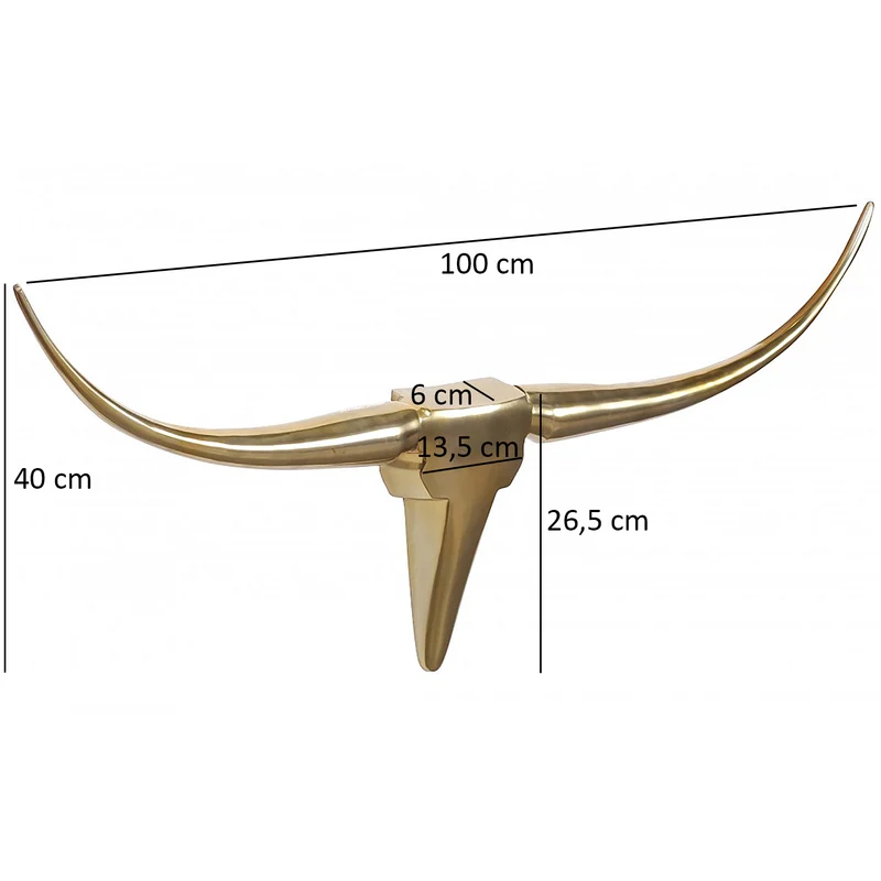 Deko Geweih Bull M 100cm Gold Aluminium Stierkopf Modern Wanddeko