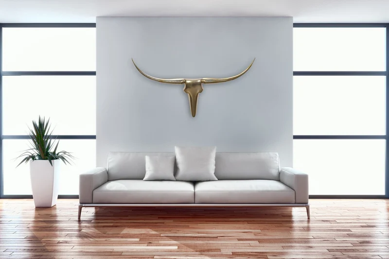 Wanddekoration Geweih Bull 125cm Aluminium Gold