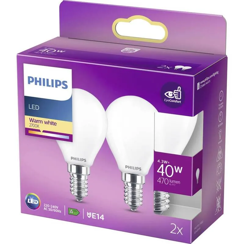 3x B-Ware Philips LED Lampe Glühbirne E14 Tropfenform Warmweiß 4,3 W Weiß 2er-Pack 3 SETS