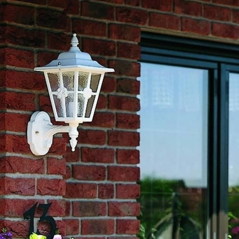 B-Ware Albert Leuchten Außenwandleuchte Wandlampe Laterne Kathedralglas weiß E27 LED