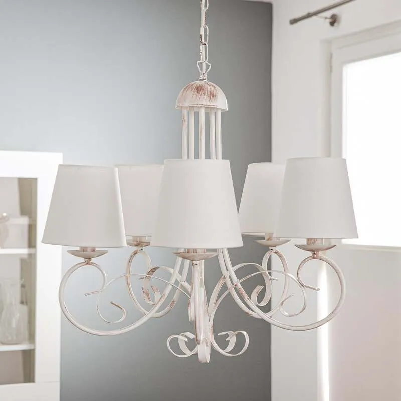 B-Ware Kronleuchter Lampe Leuchter Pompei weiß antik Schirm Deckenlampe Beleuchtung