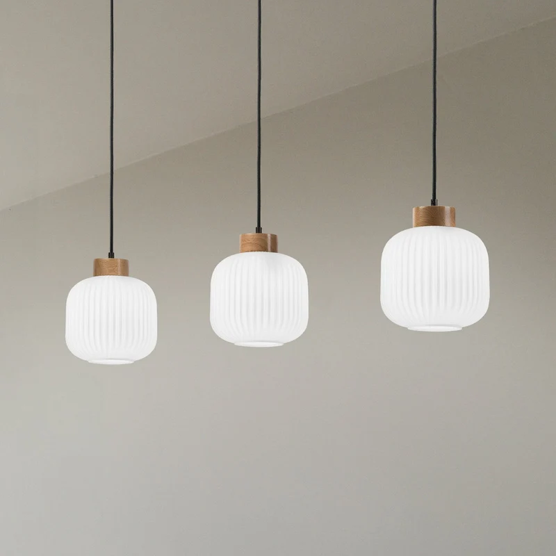 B-Ware Lamkur Pendelleuchte Hängeleuchte Harmony Opalglas Eiche Dreiflammig LED E27