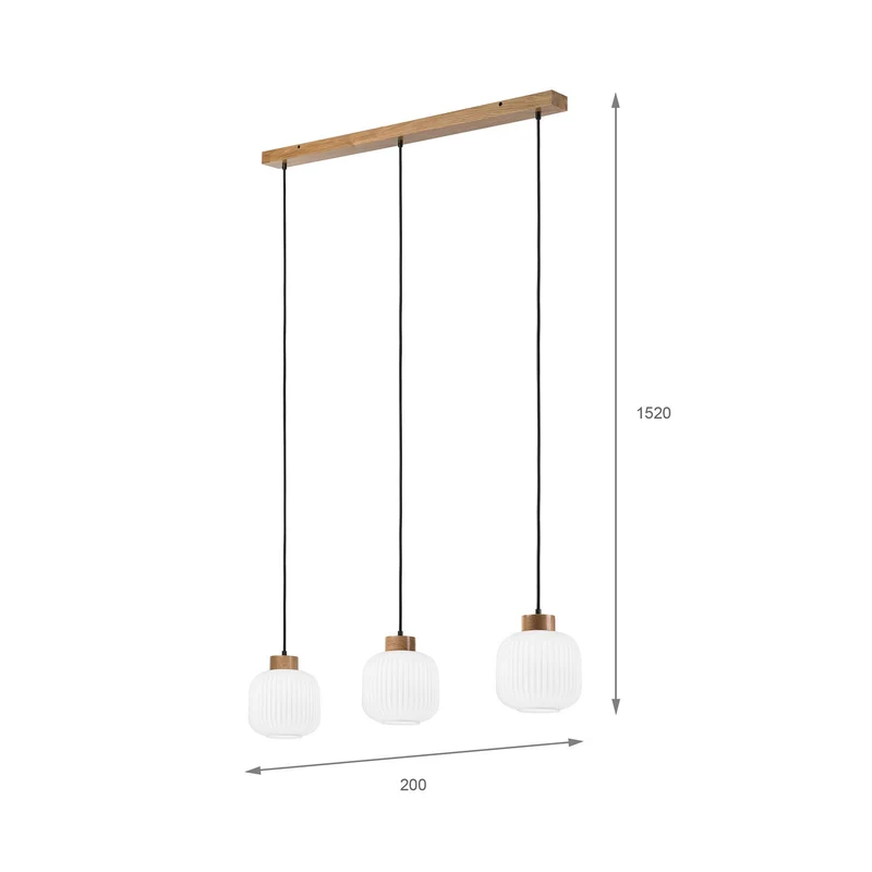B-Ware Lamkur Pendelleuchte Hängeleuchte Harmony Opalglas Eiche Dreiflammig LED E27