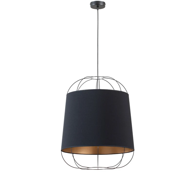 B-Ware Lantern Pendelleuchte Hängelampe Schwarz Gold Stoff E27