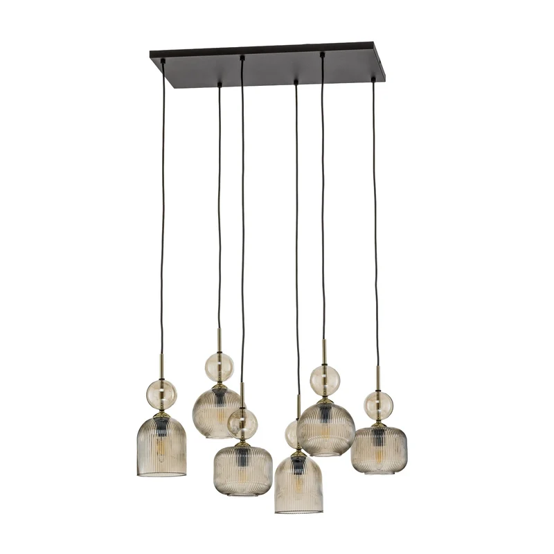 B-Ware TK Lighting Hängelampe Pendelleuchte Sophia Glas Metall schwarz cognac E14 LED