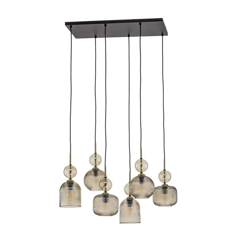 B-Ware TK Lighting Hängelampe Pendelleuchte Sophia Glas Metall schwarz cognac E14 LED