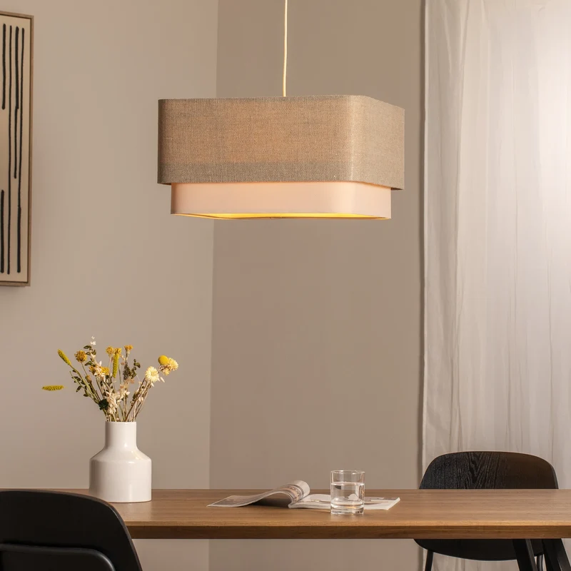 B-Ware Hängeleuchte Pendelleuchte Kwadro LED E27 Lampe Leuchte beige creme Leinen