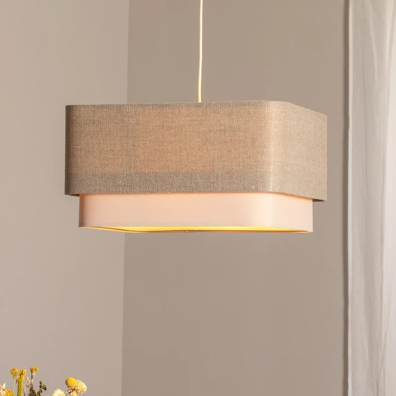 B-Ware Hängeleuchte Pendelleuchte Kwadro LED E27 Lampe Leuchte beige creme Leinen